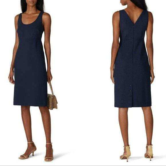 Club Monaco Button Back Vent navy blue shift dress sheath midi career new 0 - Picture 1 of 6